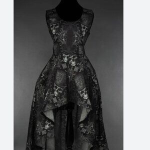 Dracula's Clothing Maxi Challis Trapeze Dress Black Grey 18